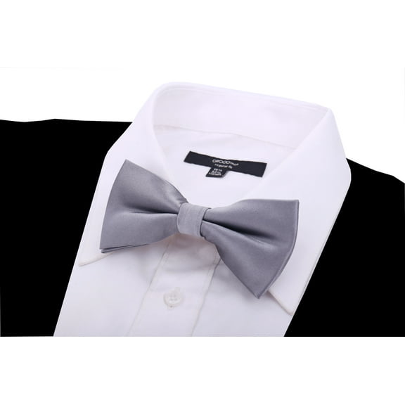 Scott Allan  Solid Gray Silk Bow Tie For Men And Boys | Pre-Tied Bowtie Fits Neck Sizes from 10"in to 18"in or ages 8 years and older