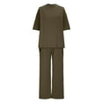 thumbnail image 6 of Two Piece Sets for Women Summer New Women's Summer Solid Color Casual Tops Wide Leg Pants Track Suit Set B-38 Army Green L, 6 of 6