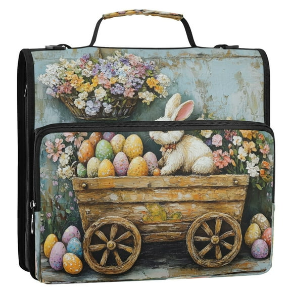 Circular Folder Package 13.6*3.5*12.4 Inches ,Binder Bag，Binder Organizer，Zipper Binder，3 Ring Binder ,Suitable for Work Easter Painting Bunny