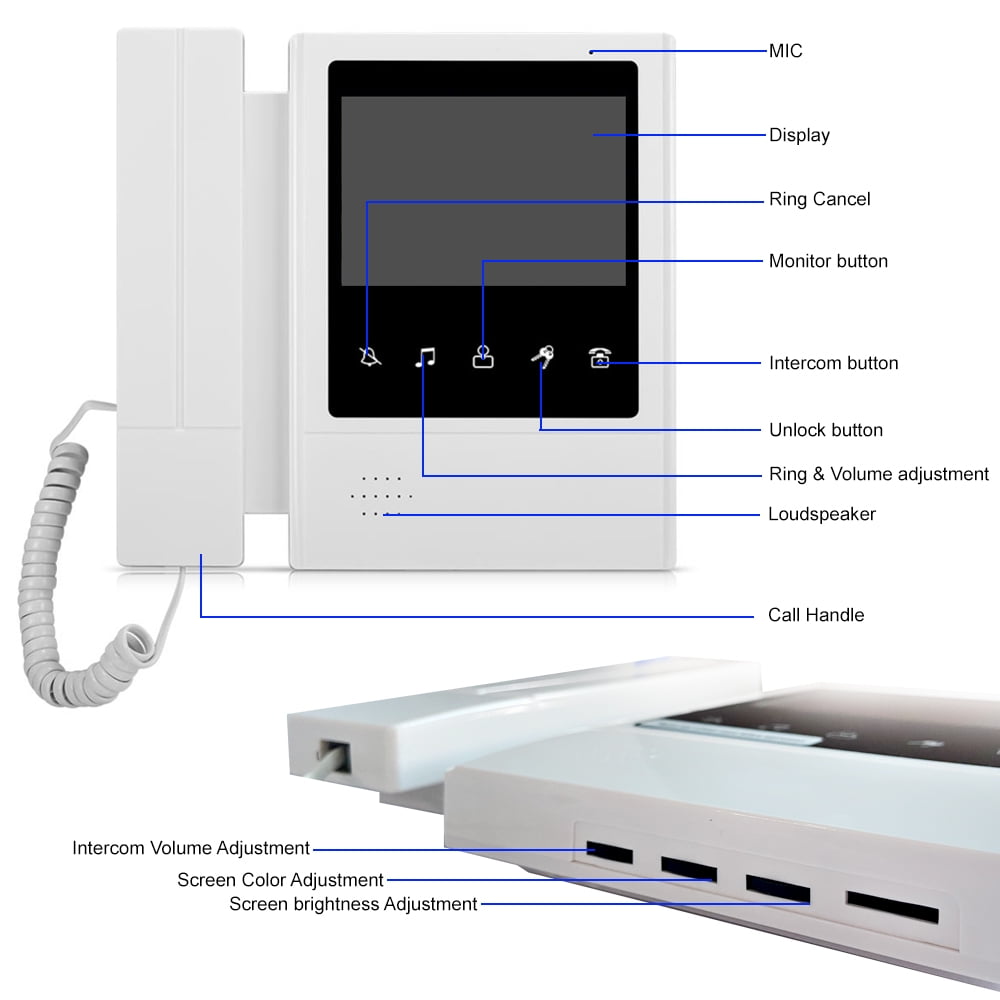 Video Intercom System for Apartment,3 Units 4.3 inch Monitor Wired Video Door Phone Kit,Indoor Outdoor Video Doorbell, Doorphone Telephone Style, Onekey Unlock,2 Way Audio, 3-Screen for Home