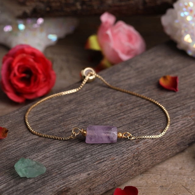 Nvzi Pulsera de piedra curativa delicada Una variedad de accesorios de piedra prismática pulsera cadena de metal-Púrpura