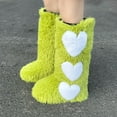 thumbnail image 7 of Women's Elastic Chelsea Boots Women Fashionable And Casual Winter High Top Warm Flat Bottomed Long Tube Furry Boots With Thick Velvet And Heart-Shaped Snow Boots For Women Green 38, 7 of 7