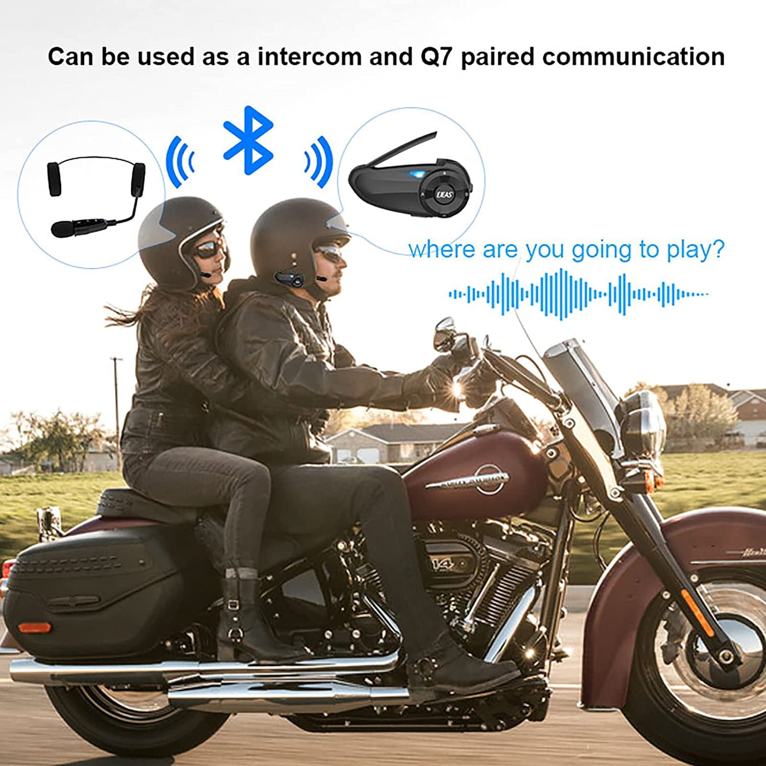 EJEAS E1+ Motorcycle Helmet Bluetooth Headset, Bluetooth 5.1 Helmet Speaker with Auto Answering Call and Noise Reduction Function, Motorcycle Helmet Headphone Can Connect 2 Mobile Phones