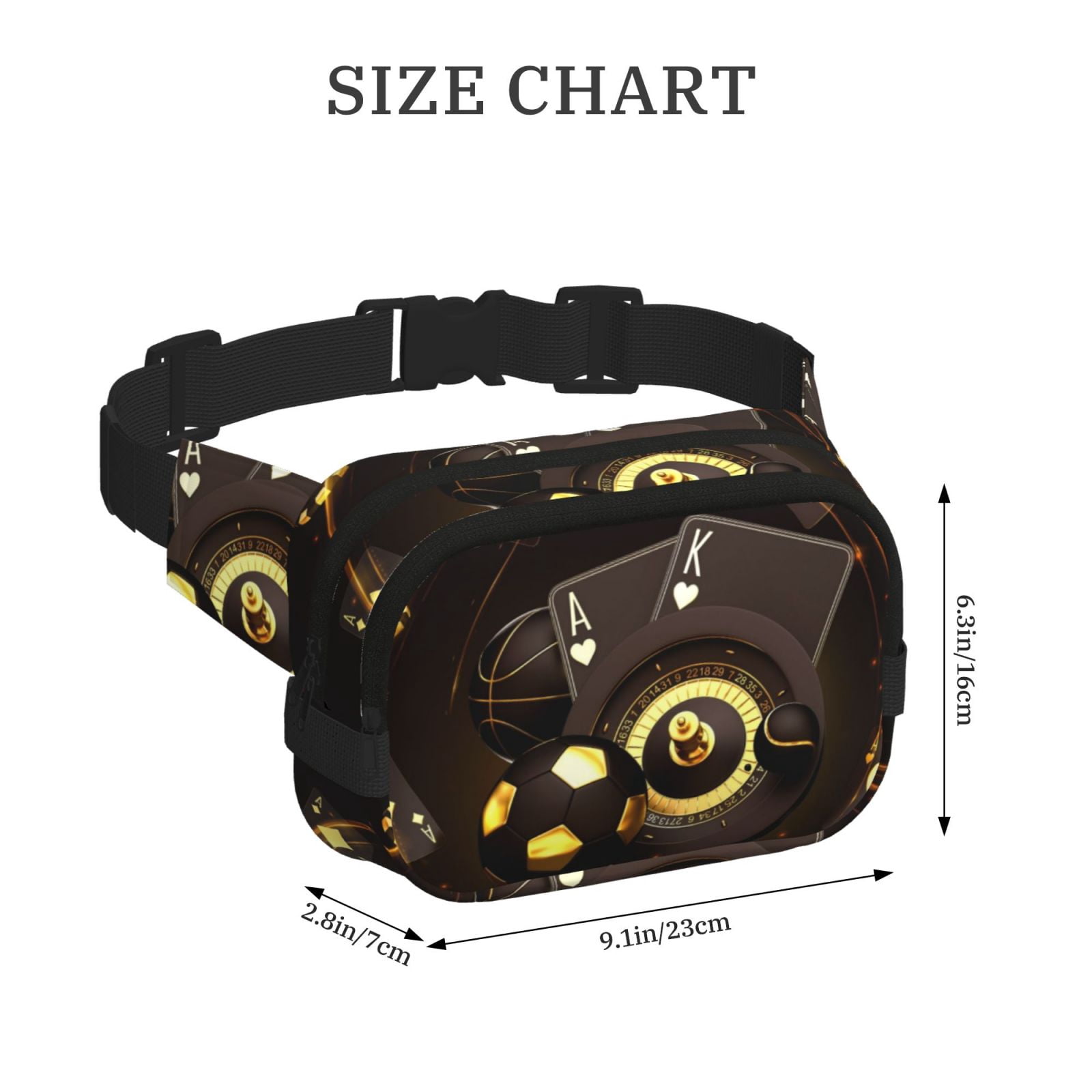 Picia Casino Card Soccer Print Square Double-Layer Waist Bag Mini Adjustable Waist Belt Bag Exercise Running Travel Hiking