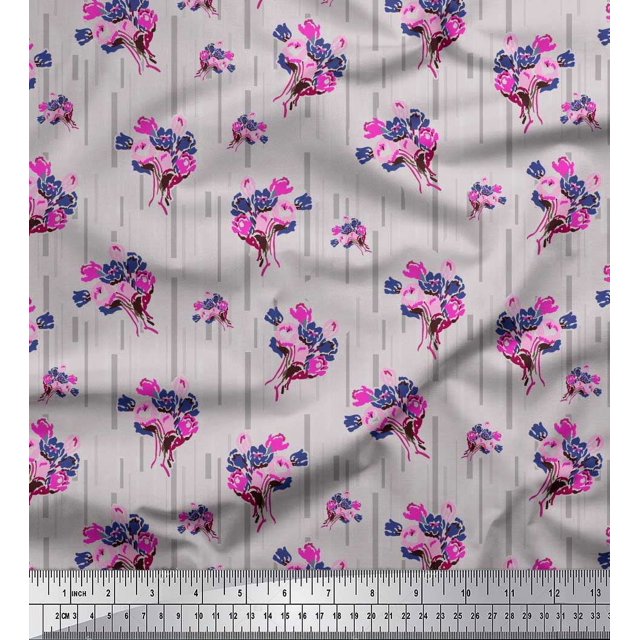 Soimoi Poly Georgette Fabric Flower Artistic Print Fabric by Yard 52 Inch Wide