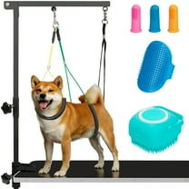 Dog Grooming Table Arm with Hammock, 35" Adjustable Height Grooming Arm with Clamp and No-Sit Haunch Holders,5pcs Pet Bath Brush