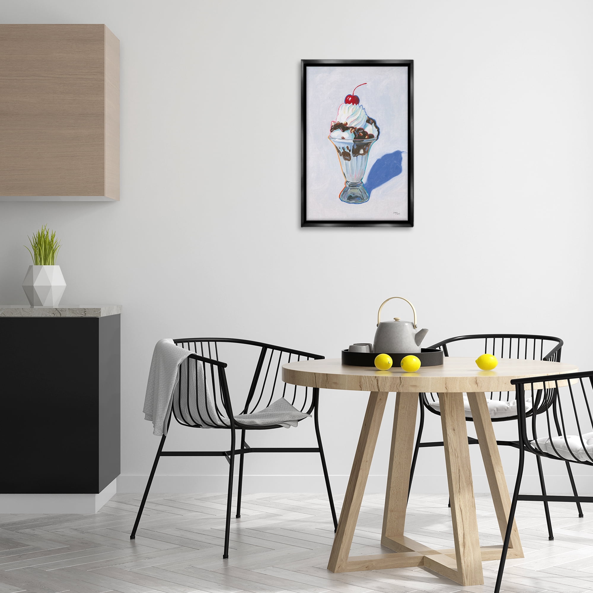 Stupell Industries Ice Cream Sundae Food & Beverage Painting Black Floater Framed Canvas Art Print Wall Art, 17 x 25