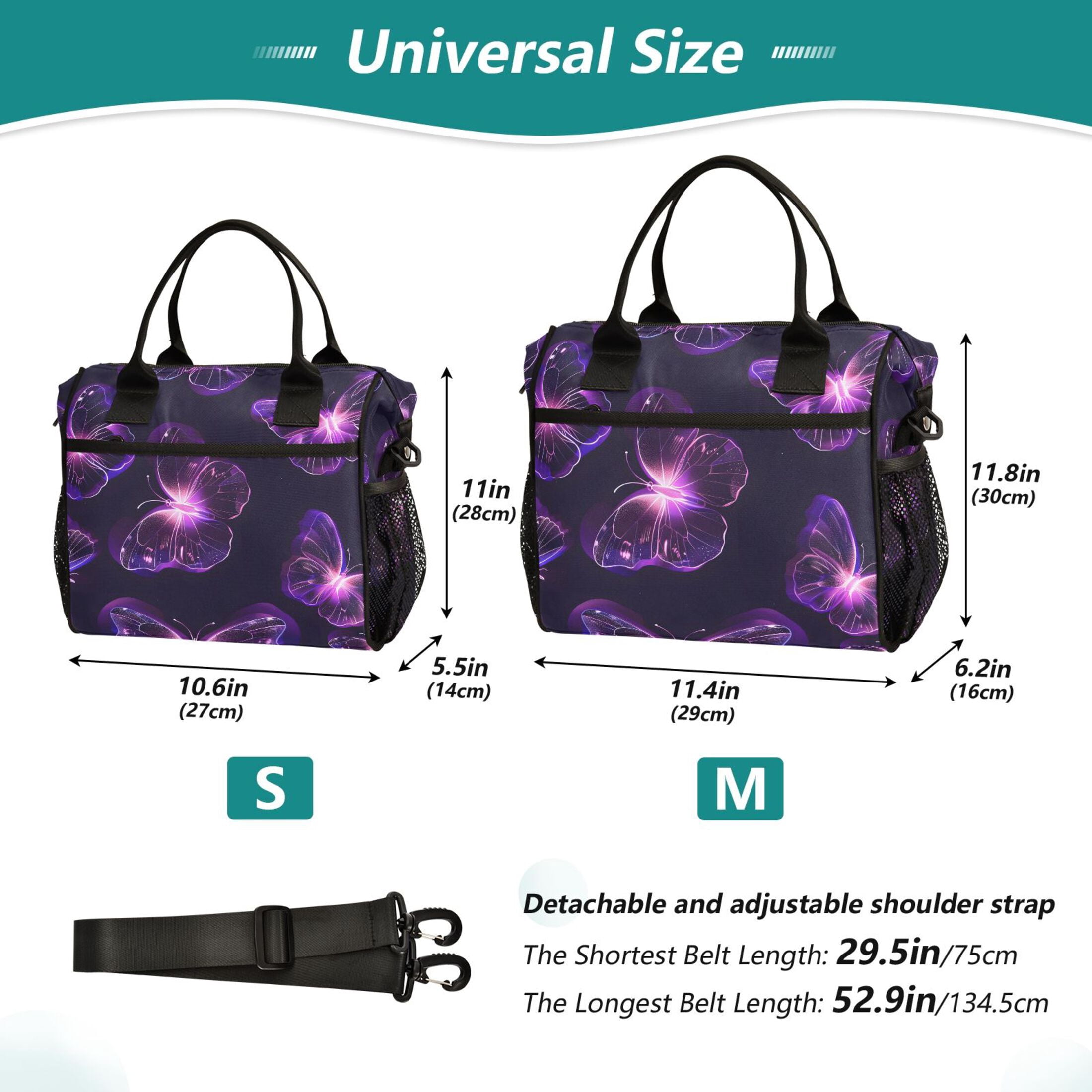 ALAZA Magic Cute Butterfly Insulated Lunch Bag Reusable Tote Box Adjustable Shoulder Strap for Work Picnic