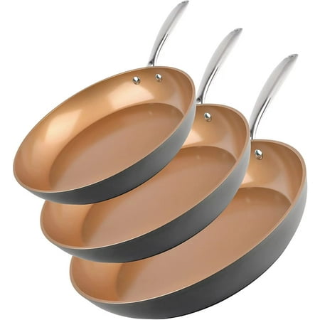 

REIBE 8” 10” 12” Premium Chef‘s Skillet Set with Ultimate Nonstick Ceramic & Titanium Coating Oven and Dishwasher Safe Brown Large