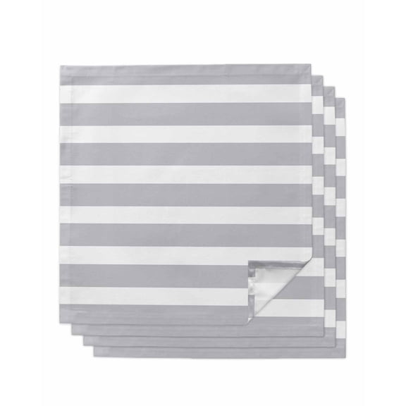 Grey Stripe Cloth Napkins Set of 4 Reusable Dinner Napkins, Modern Simple Geometric White Striped Cocktail Napkin Washable Table Napkins for Wedding/Holiday Party/Baby Shower 20"x20"