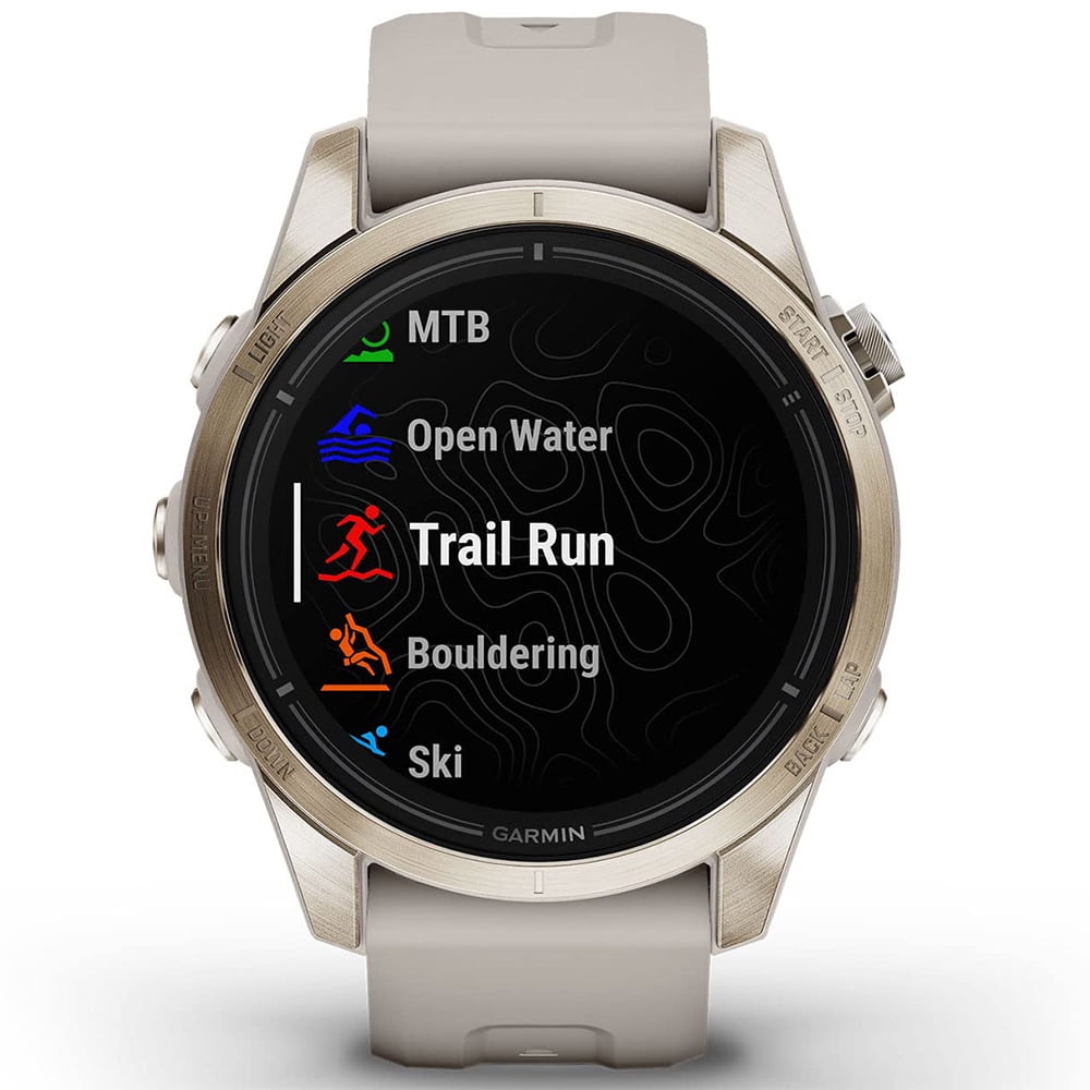 Garmin Epix Pro (Gen 2), 42mm, Sapphire, Soft Gold Steel, Light Sand 010-02802-10 Bundle with Deco Essentials Charging Dock, 3 Pack Silicone Dust Cover and 2-Pack Screen Protector