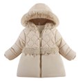 thumbnail image 2 of Hicidod Toddler Puffer Jackets Fur Trim Hooded Zipper Warm Coats Solid Color Windproof Padded Fashion Cotton Outerwear for Girl, 2 of 4