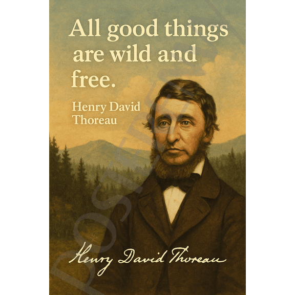 Henry David Thoreau Famous Quote Poster – "All Good Things Are Wild and Free" – 18 inch x 12 inch