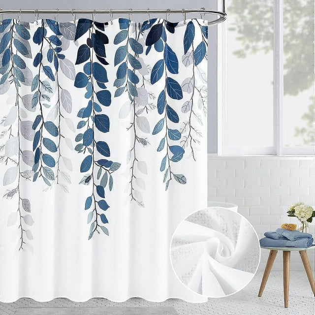 Blue Eucalyptus Shower Curtain for Bathroom Floral Watercolor Leaves on The Top Botanical Nature Fabric Bath Curtain Country Plant Cloth Bathroom Deco