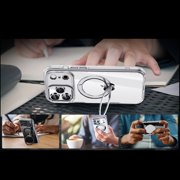 ShellTech For Apple iPhone 15 Pro Max Magnetic Ring Kickstand Hybrid Case, Lightweight PC+TPU Shockproof Anti-Scratch Non-Slip Back Cover with Wireless Charging and Anti-Fingerprint,Silver