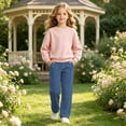 thumbnail image 5 of Plebaso Girls Slim Flare Pants High Elastic Waist Casual Trousers Plain Comfy Bell Bottom Pants with Pockets, 5 of 7