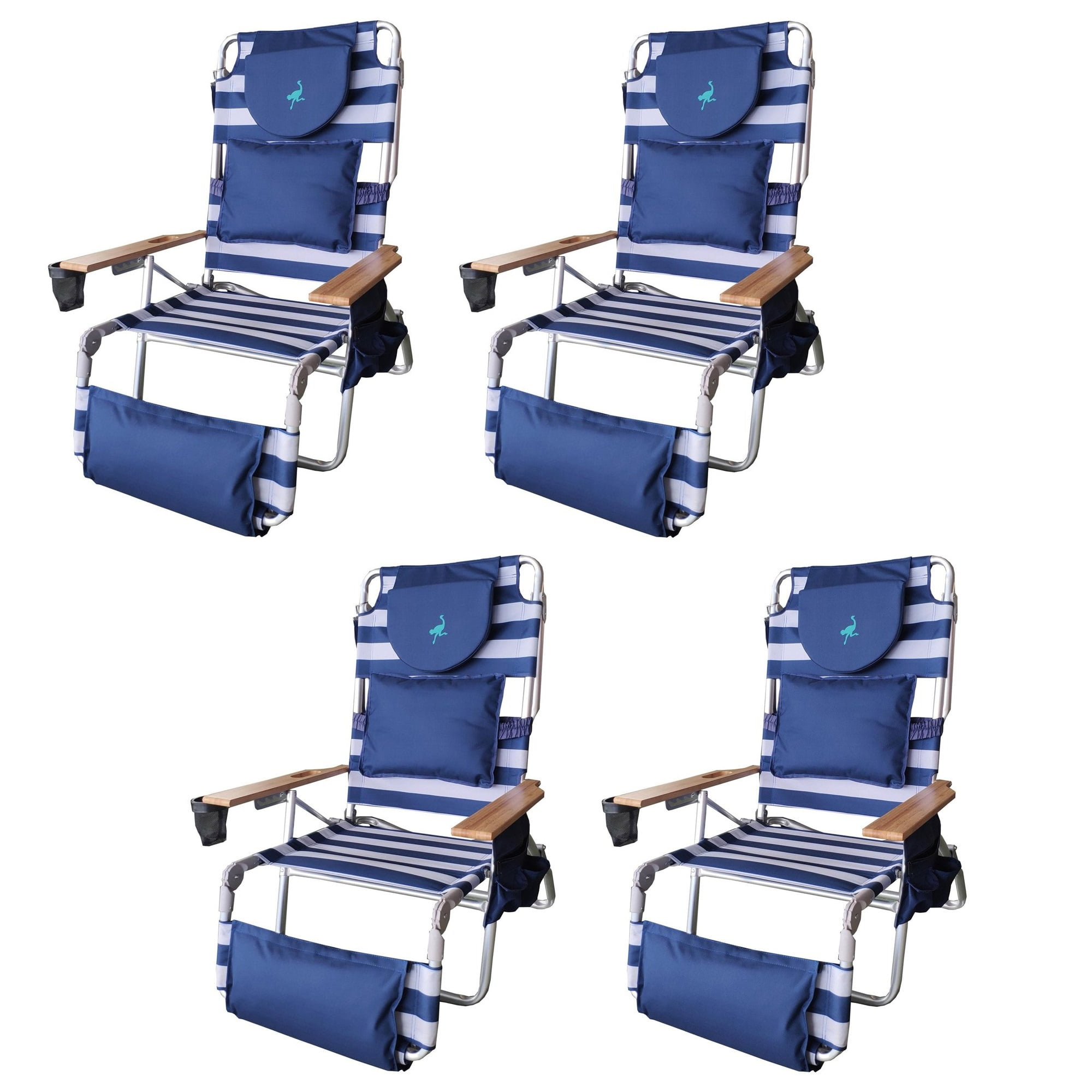 Ostrich Deluxe Padded 3 N 1 Outdoor Lounge Reclining Beach Chair Blue 4 Pack Walmart Com