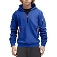 thumbnail image 2 of AHTJRT Athletic Sweatshirt for Boys Quarter Zip Kangaroo Pockets Hoodie with Arm Zipper Fashion Solid Fall Spring Workout Running Trainning Tops Blue 7-8 Years, 2 of 8
