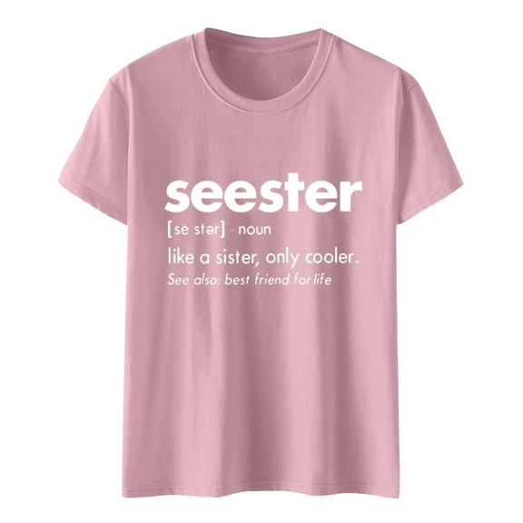 Women Casual Top Blouse Letter Printed Shirts Round Neck Short Sleeve Loose Tee Tops Tunic Soft Warm Blouse