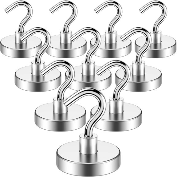 VNDUEEY Magnetic Hooks, 80 Lbs Heavy Duty Magnet Hooks Cruise for Hanging, Super Strong Magnetic Hooks for Cruise Cabin, Refrigerator, Classroom, Magnetic Metal Hooks for Grill (Silver, Pack of 10)
