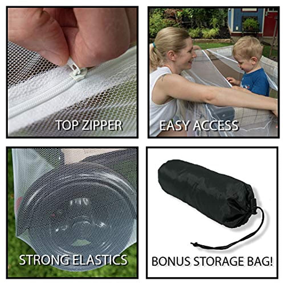Pack n Play Mosquito Net with Zippers - Fits Baby Crib, Stroller and Playpen - Universal Size Portable Durable Mesh Netting with Elastic - Complete with Storage Bag Bonus