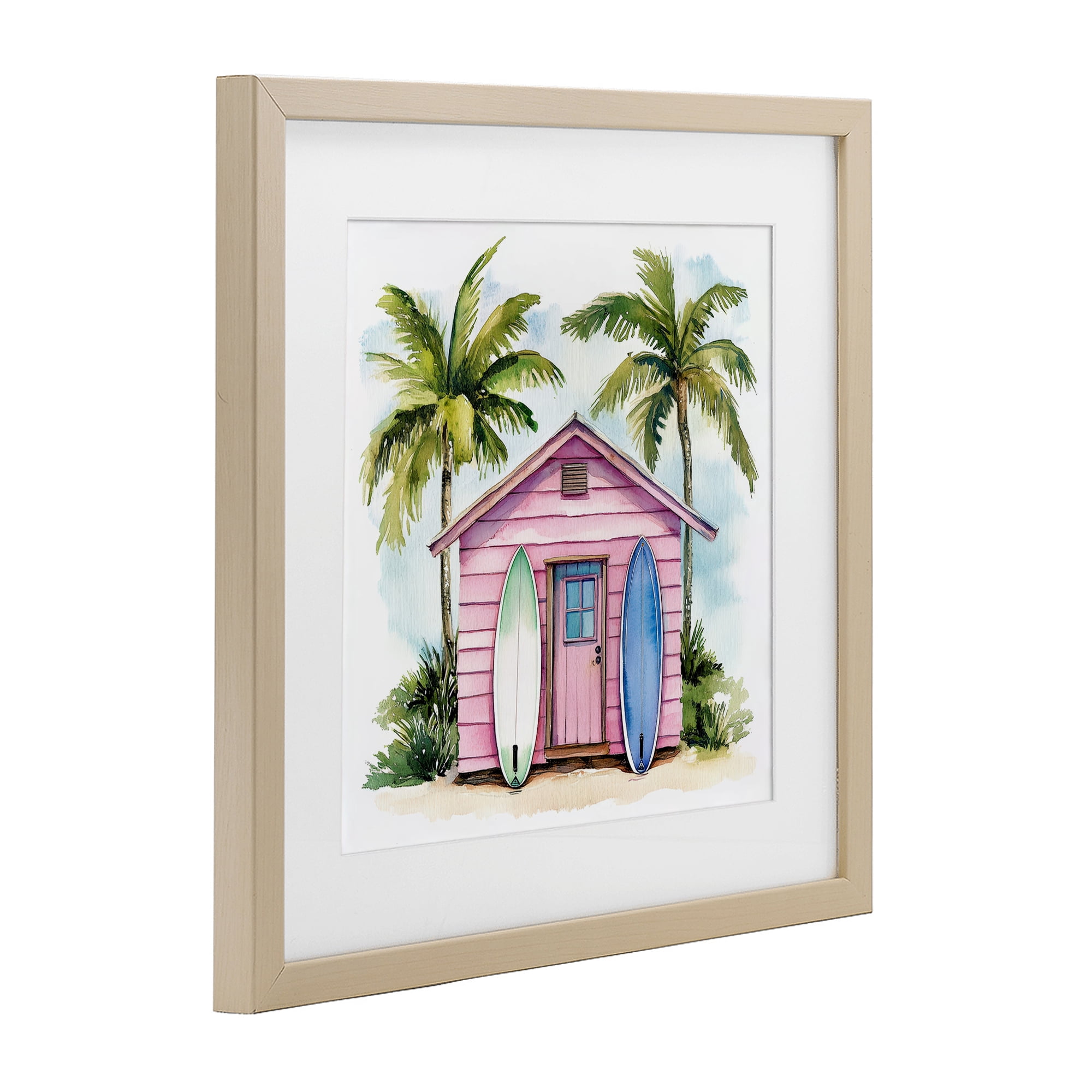 Stupell Industries Surf Shack Under Palms Birch Framed Print Under Glass, design by Petal Prints Design