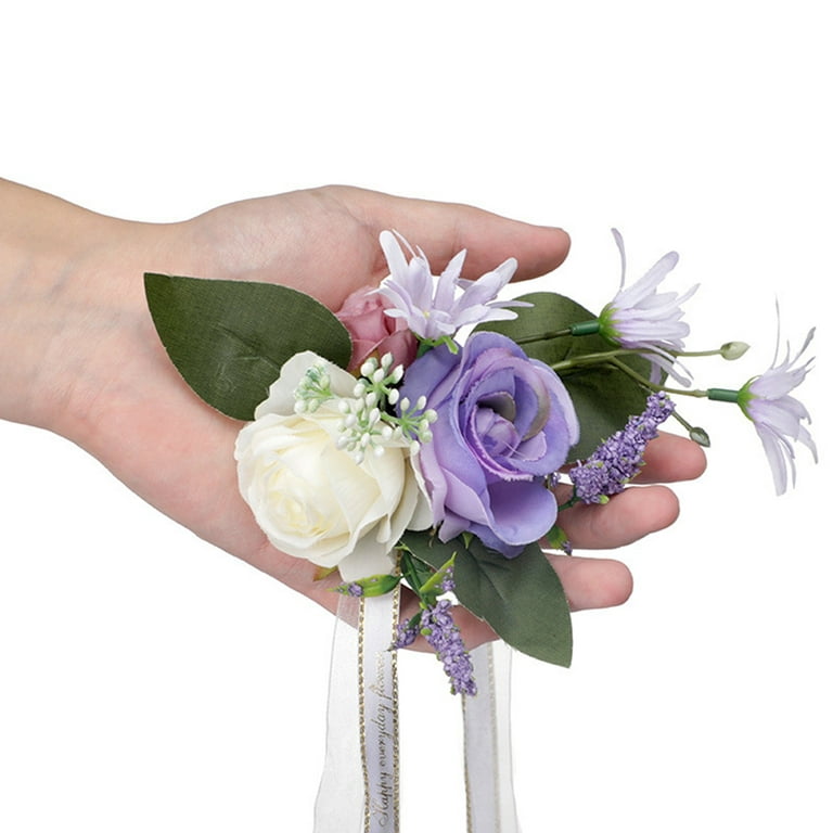  WANLIAN Rose Wrist Corsage Wristlet Band Bracelet  Boutonniere,Wrist Corsage Hand Flowers Decor for Wedding Bridal Prom Party  Accessories (Blue) : Home & Kitchen