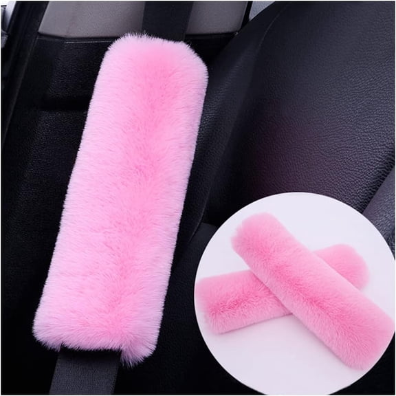 RIONIMA 2Pcs Fluffy Car Seatbelt Covers, Soft Plush Seat Belt Cushion Shoulder Protector, Universal Auto Seat Belt Pads for Adults Kids, Fits Car Truck SUV Van RV (Pink)