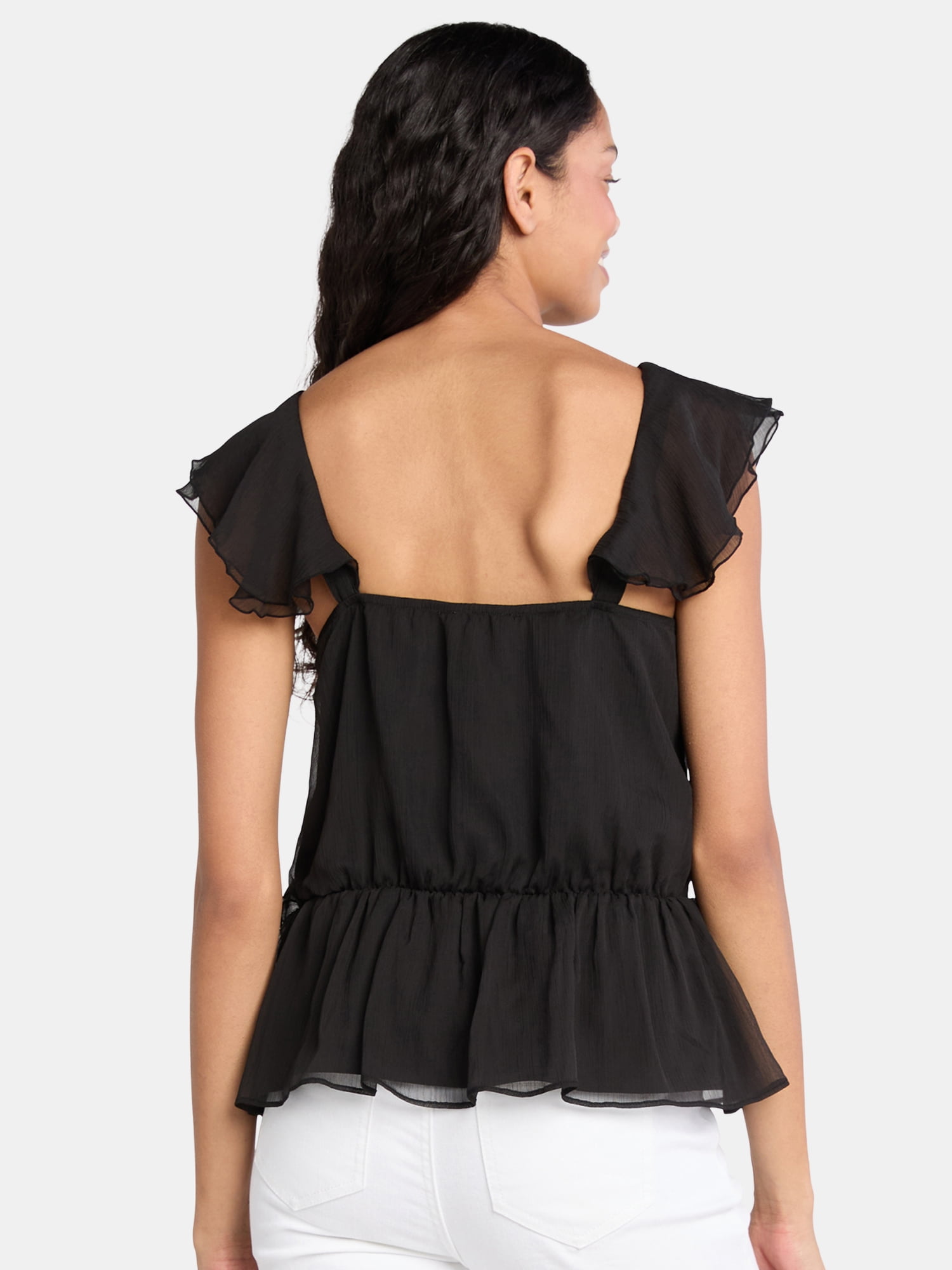 Time and Tru Women’s Ruffle Wrap Tank Top, XS-XXXL