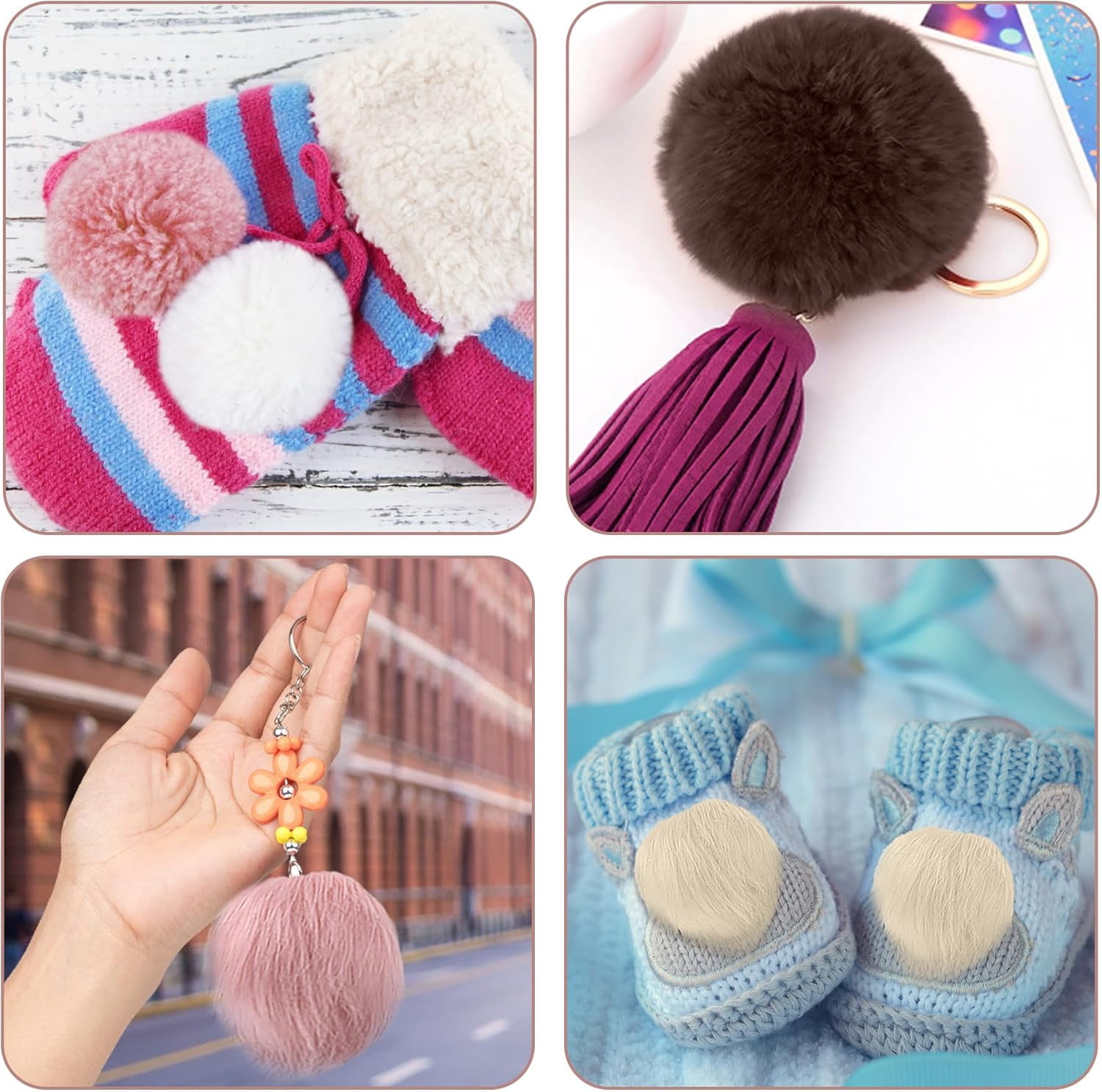46 Pieces Faux Fur Pom Pom Fluffy Hat Pom Pom Balls with Elastic Loop DIY Faux Fox Fur Pom Pom for Hats Beanie Shoes Scarves Gloves Bags Accessories(Soft Color)