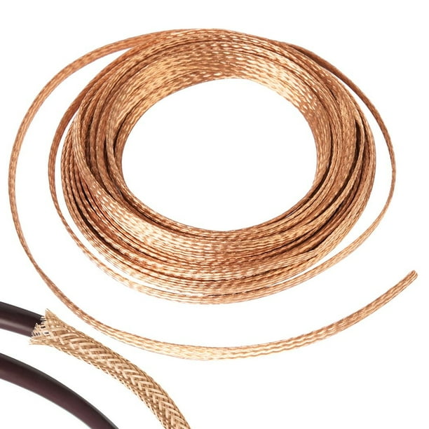 Cable trenzado de cobre plano de 19,7 pies, alambre trenzado de cobre desnudo de 6 mm/0,2 pulgadas, cable de conexión a tierra flexible, correa de conexión a tierra de blindaje estándar, funda trenzad