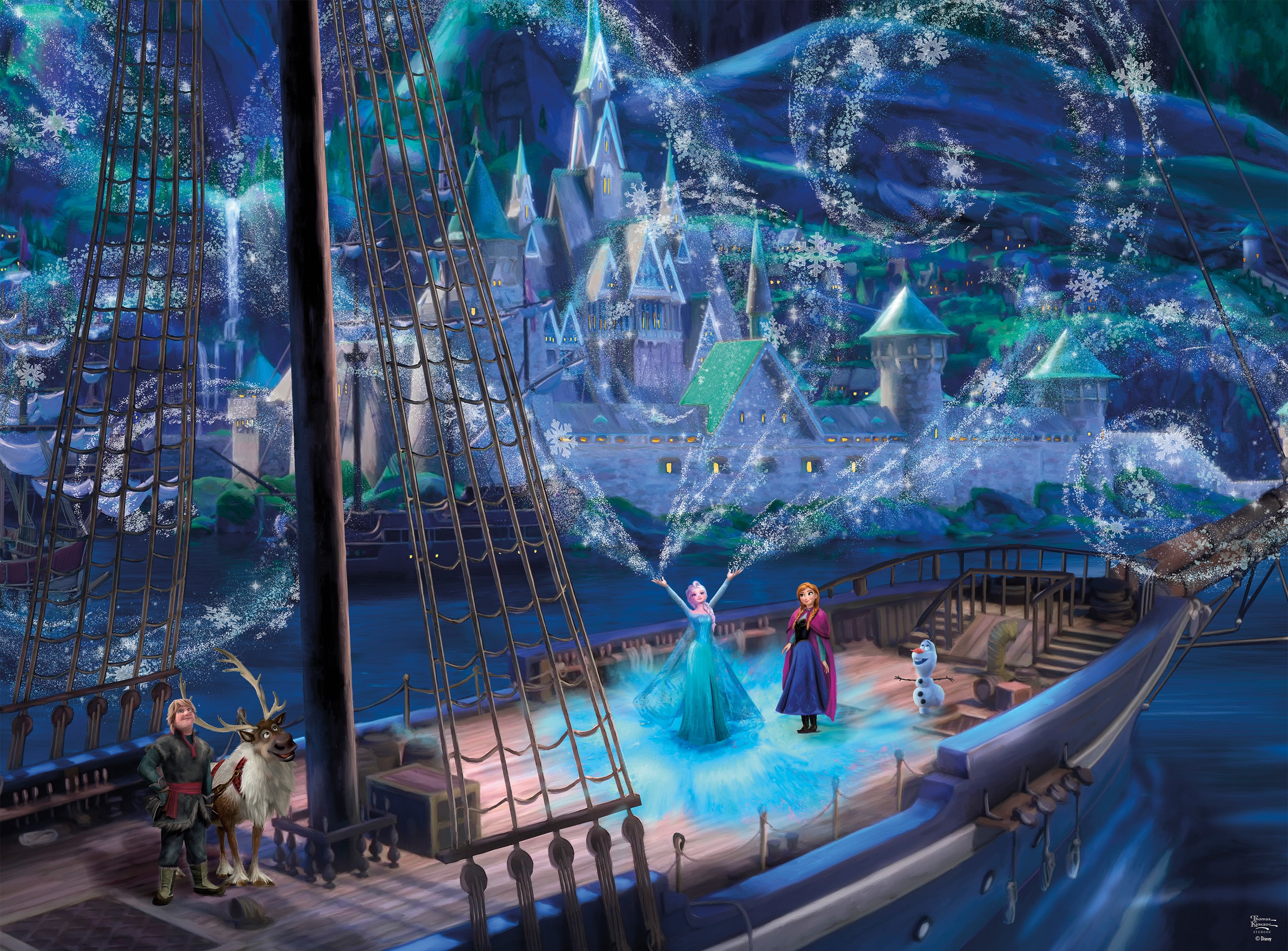 Puzzle en bois de 1000 pièces Ceaco Thomas Kinkade Frozen Love and Magic pour adultes à partir de 14 ans