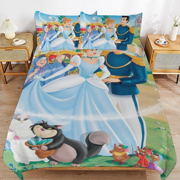 Comfortable Cinderella Bedding 3 Pieces Set With Pillow Shams for All Seasons 86"x70"