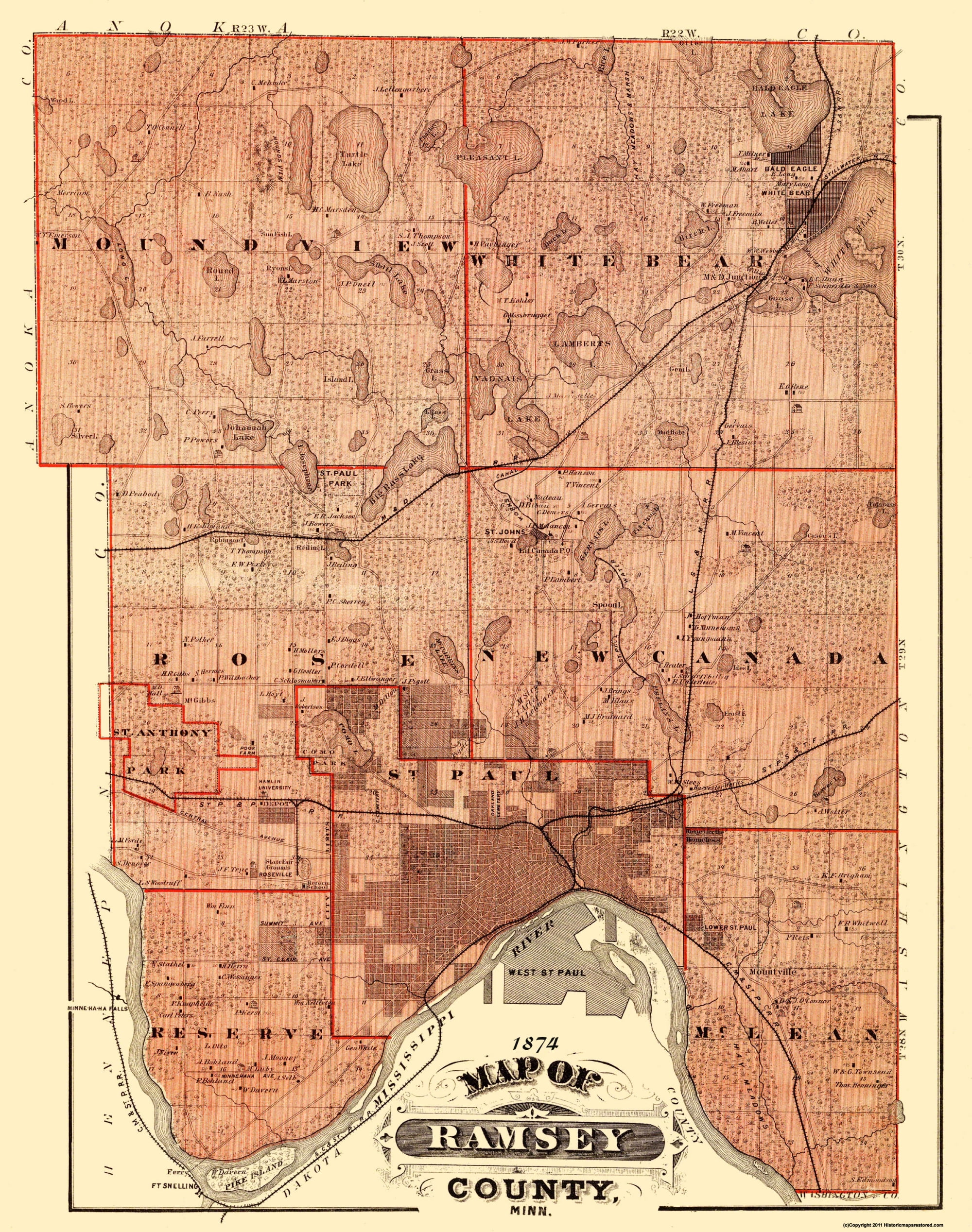 Ramsey County Minnesota Andreas 1874 23 x 29.19 Glossy Satin
