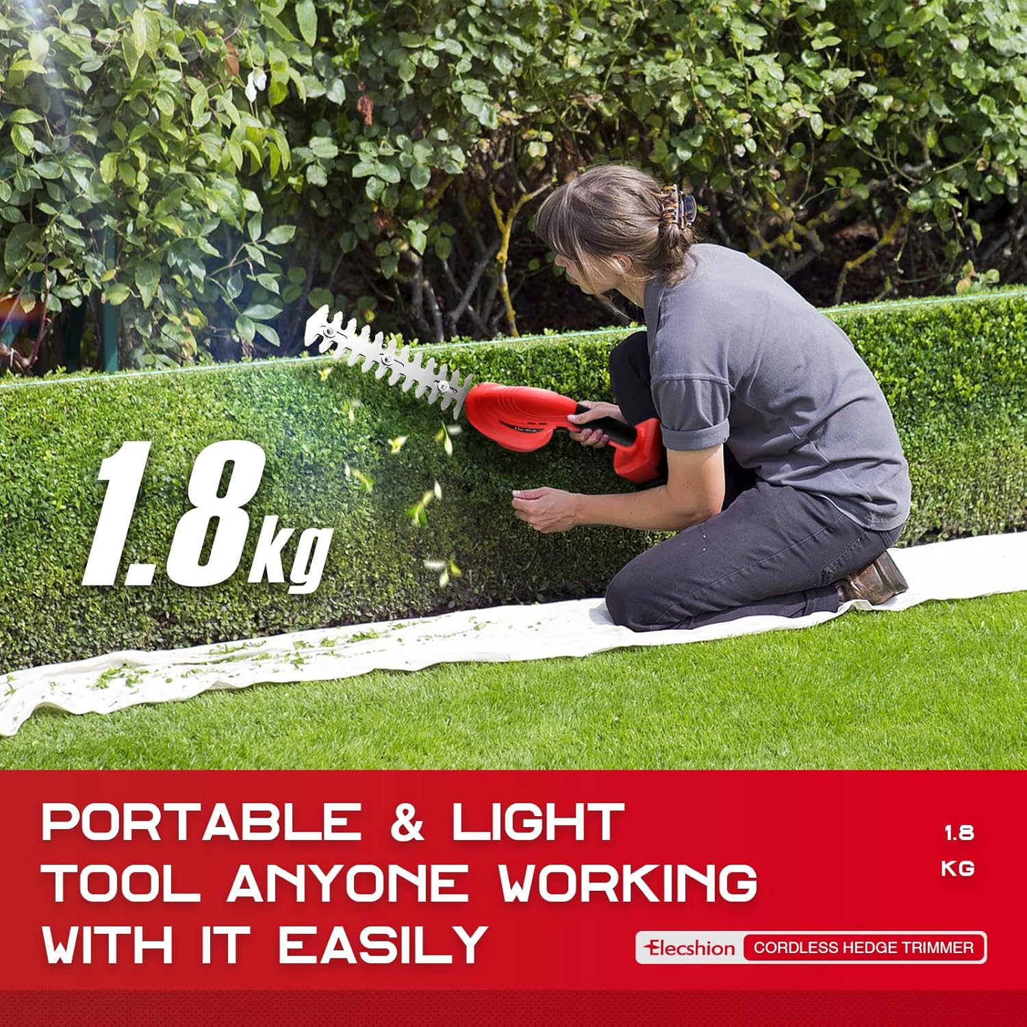 21V Cordless Hedge Trimmer with Battery - 2-in-1 Electric Grass Shear & Shrub Cutter for Garden Lawn