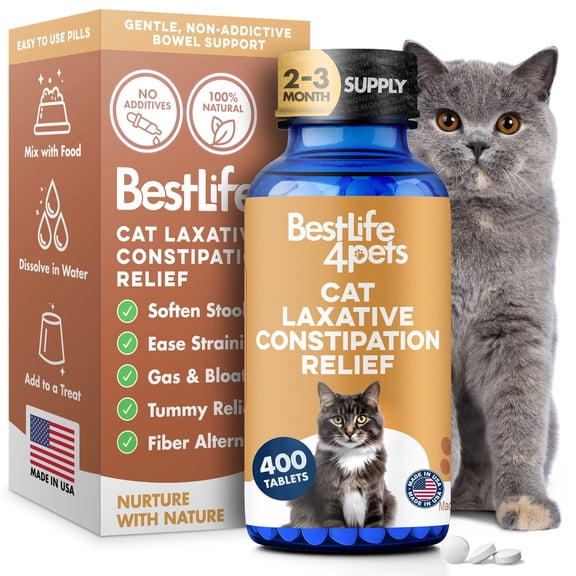 BestLife4Pets - Cat Laxative Constipation Relief and Stool Softeners - Digestive Health Supplement for Gas Relief and Constipation - Natural Laxative for Cats