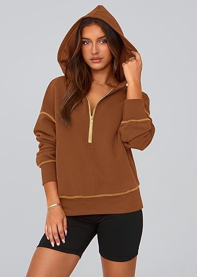 PRETTYGARDEN Women's Hooded Sweatshirts Long Sleeve Half Zip Cropped Hoodie Pullover Winter Fashion Clothes