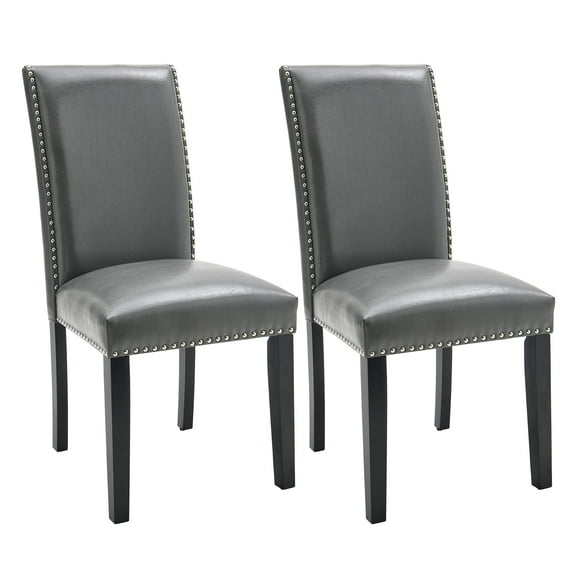 JESONVID Parsons Dining Chairs PU Leather Living Room Chair Set of 2 Upholstered Modern Kitchen Armless Side Chair with Solid Wood Legs Nail-Head Trim Surrounding-Grey