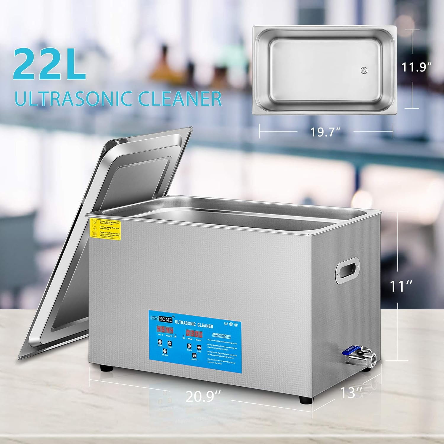 SPECSTAR Professional 22L Portable Touch Controllable Electric Ultrasonic Cleaner Machine with Digital Timer and Heater for Parts Jewelry Watch Coin Glass Circuit Board