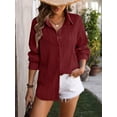 thumbnail image 7 of Anbech Wavy Texture Women Long Sleeve Shirt Lapel V Neck Dressy Button Down Work Top, 7 of 7