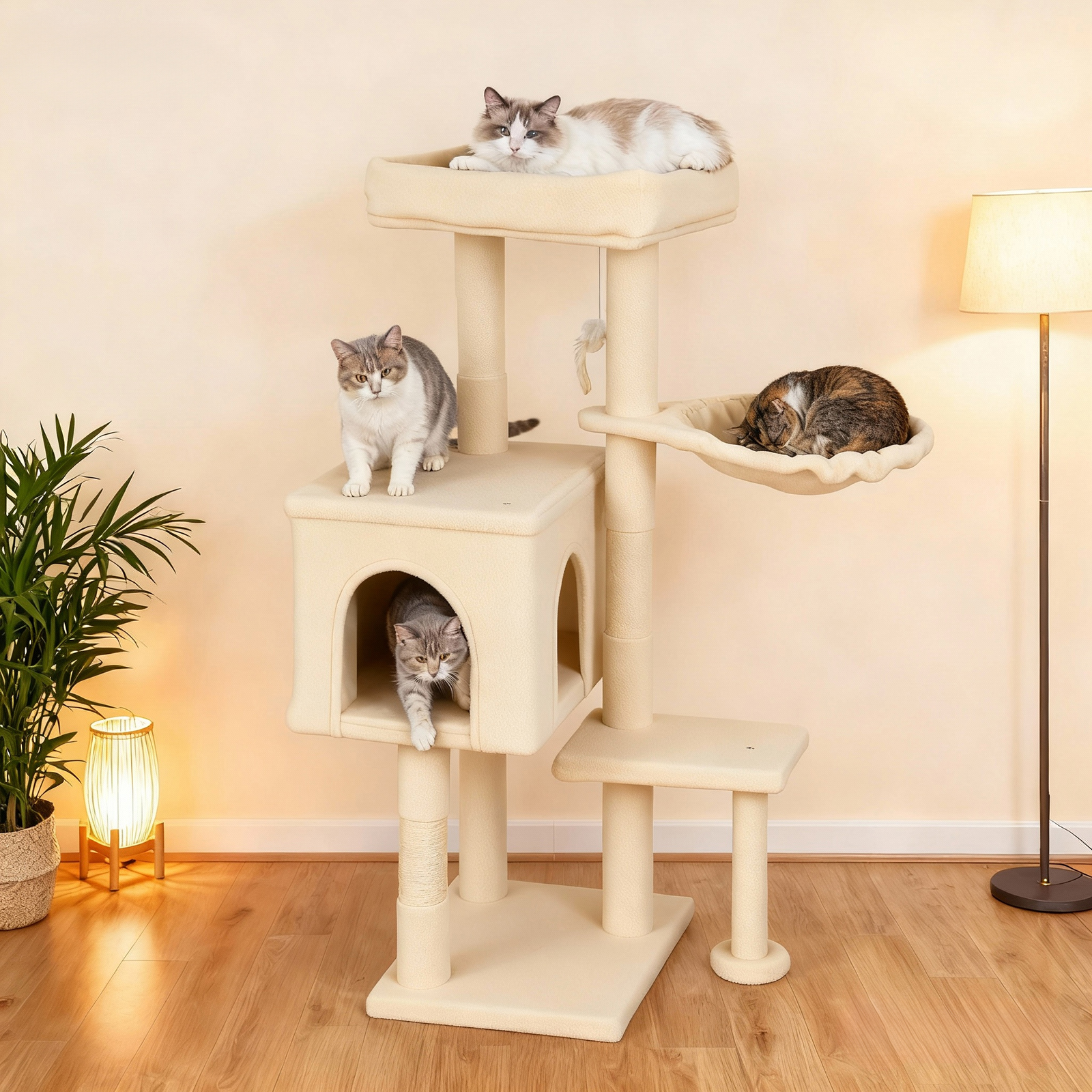 CL.HPAHKL Cat Tree, 36 inch Small Cat Tower with Scratching Post & Funny Toy for Indoor Cats, Cat Condo Furniture Activity Center for Kittens, Beige