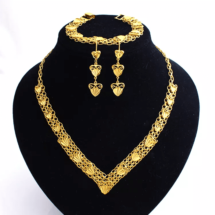 Women High Quality 18k Layered Real Gold Plated Set Necklace Bracelet Earrings