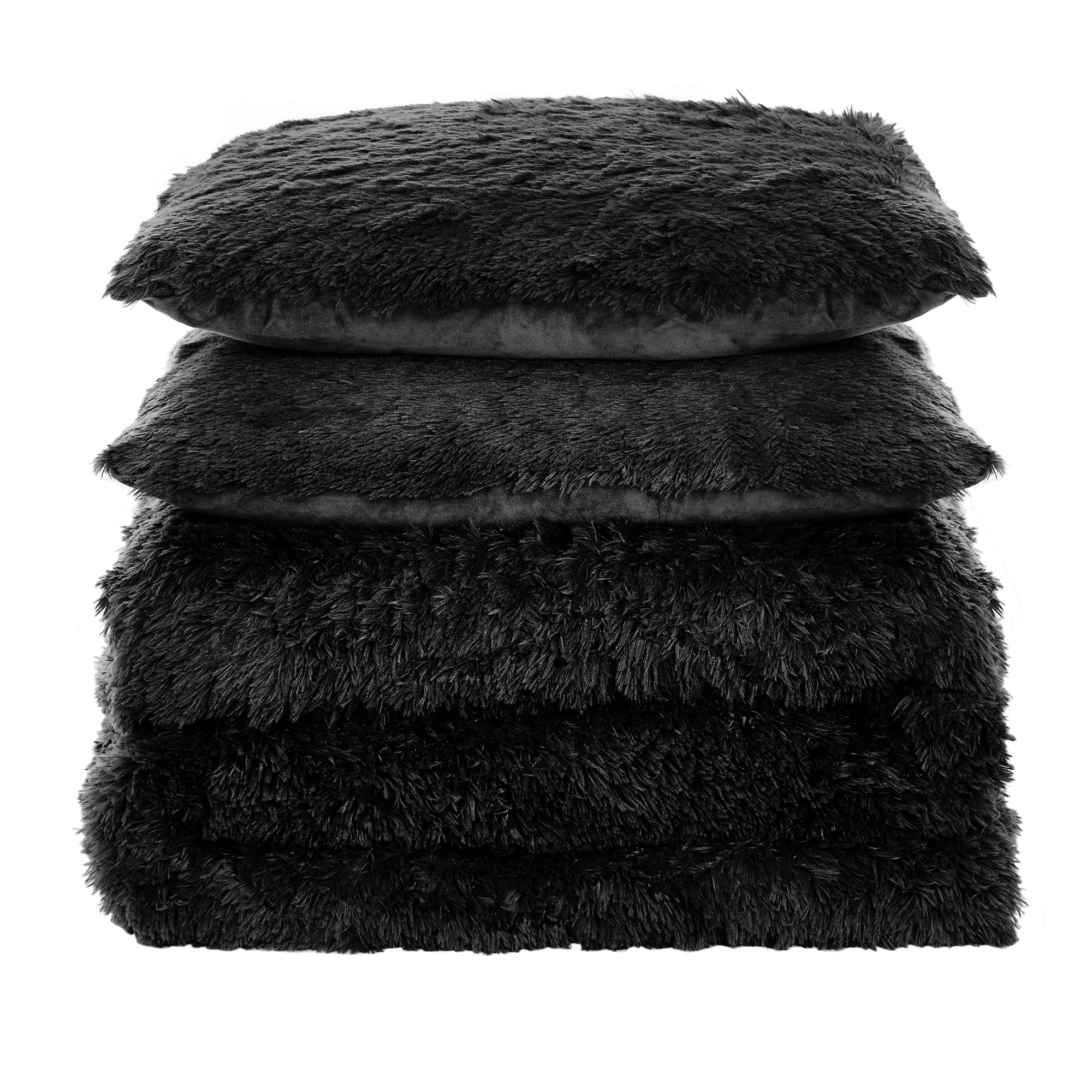 Sweet Home Collection Long Faux Fur Plush 3-Piece Microfiber Comforter Bedding Set - Black, Queen