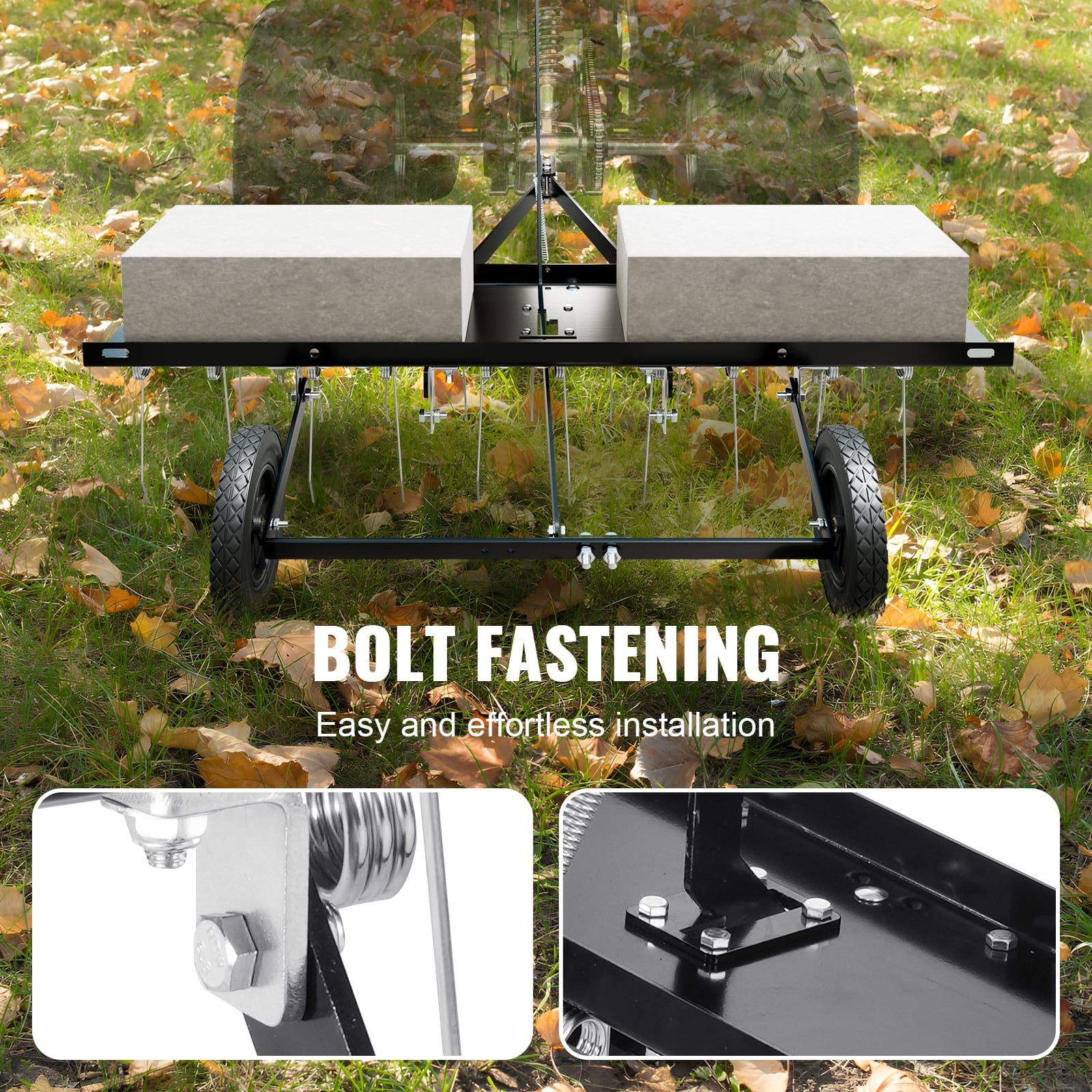 KFFKFF Tow Behind Dethatcher 40" Lawn Dethatcher Rake for ATV or Mower 20 Tines