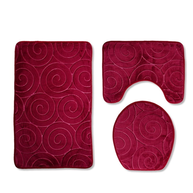 Giyblacko Three-piece Toilet Set 3pc Bathroom Set Rug Contour Mat Toilet Lid Cover Plain Solid Color Bathmats