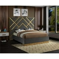 thumbnail image 2 of Pemberly Row Rich Velvet King Bed in Gray with Gold Metal Design and Base, 2 of 6