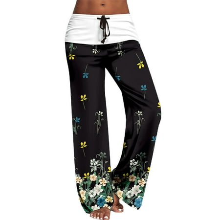 

Lumento Women Comfy Soft Palazzo Pants Ladies Wide Leg Polka Dot Floral Print Pajama Pants Lounge Stretch Casual Trousers