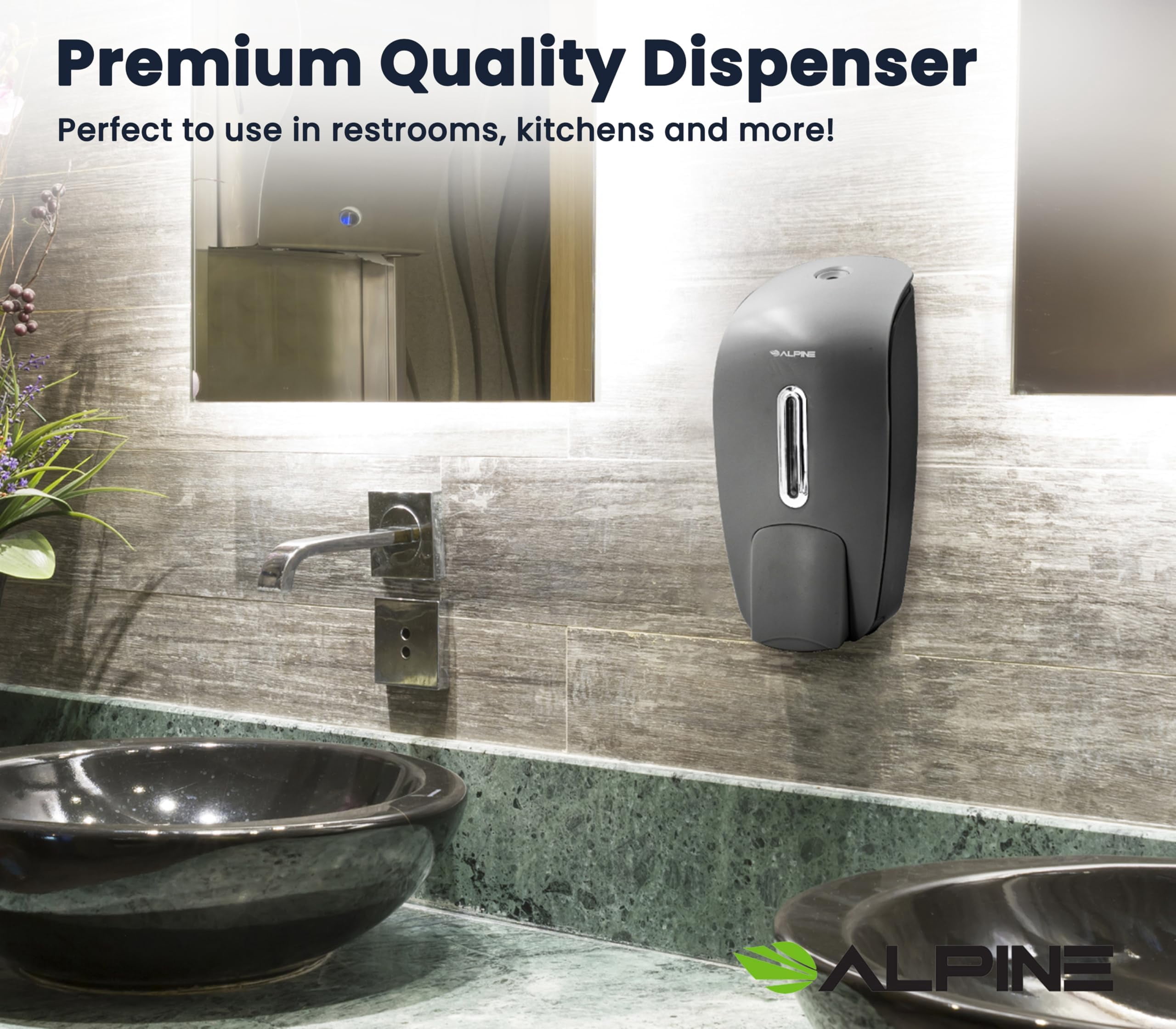 Alpine Manual Soap Dispenser Wall Mount - Commercial Soap Dispenser Wall Mounted for Liquid Soap & Hand Sanitizer Perfect for Bathroom, Kitchen, Refillable 800 ml Capacity (Grey)