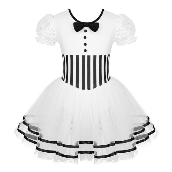 Alvivi Kids Girls Ballet Dance Leotard Tutu Dress Striped Figure Ice Skating Performance Costume Black 12