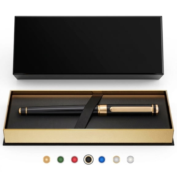 Black Lacquer Rollerball Pen - Stunning Luxury Real Schmidt Ink Refill Roller Ball Gift Set For Men & Women Professional Executiv